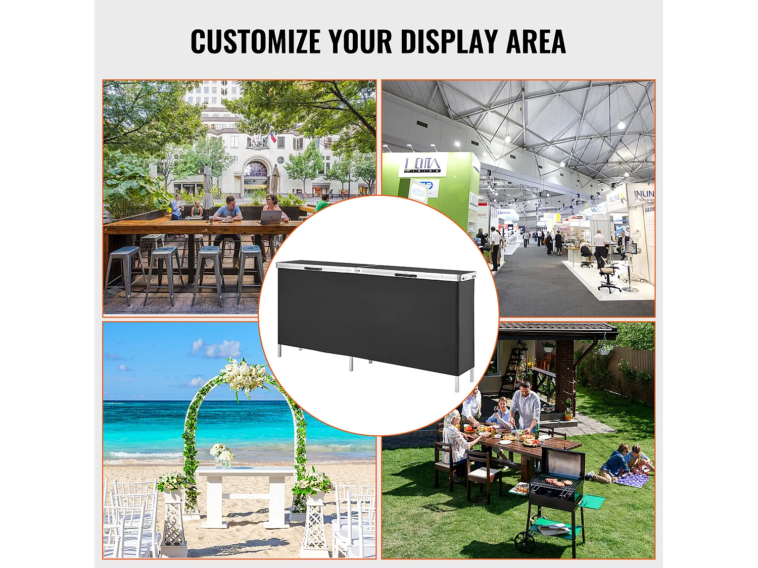 Table de Podium SucceBuy pour Salon Professionnel, 197,5 x 38,5 cm, Comptoir d'Exposition Pliable avec Support de Rangement et Sac de Transport