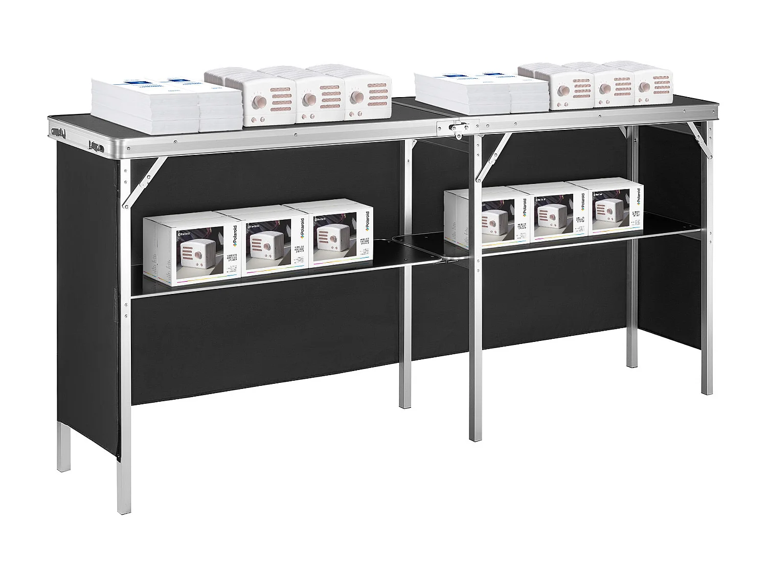 Table de Podium SucceBuy pour Salon Professionnel, 197,5 x 38,5 cm, Comptoir d'Exposition Pliable avec Support de Rangement et Sac de Transport