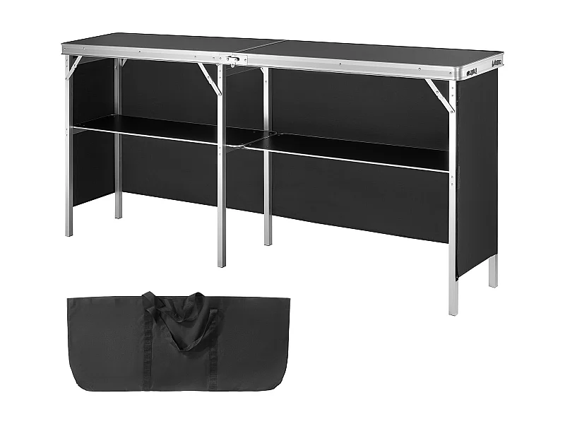 Table de Podium SucceBuy pour Salon Professionnel, 197,5 x 38,5 cm, Comptoir d'Exposition Pliable avec Support de Rangement et Sac de Transport