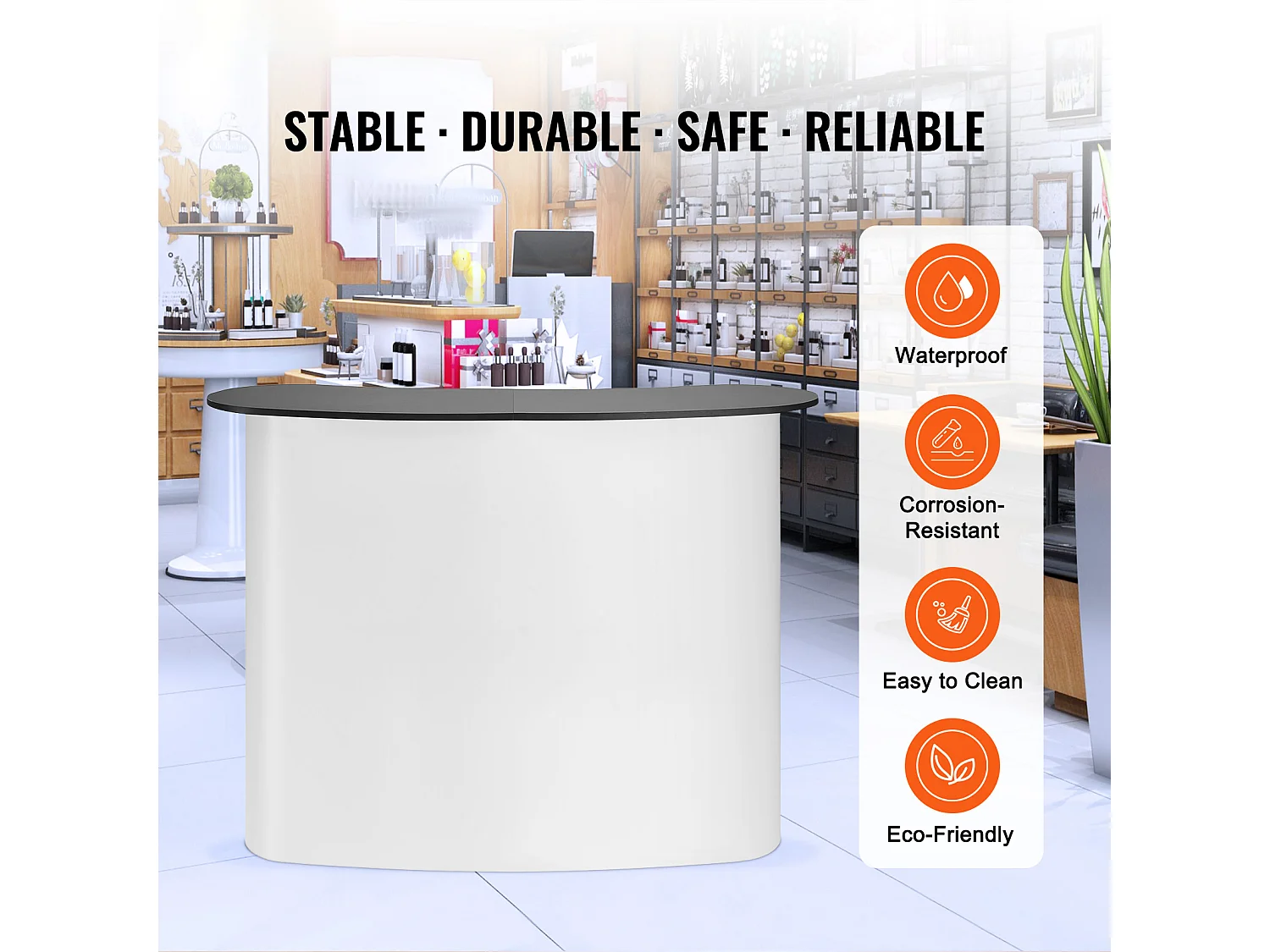 Table de Présentation pour Salon Professionnel SucceBuy 130CM x 46.5CM x 95CM, Support de Comptoir d'Exposition Pliable avec Support de Rangement