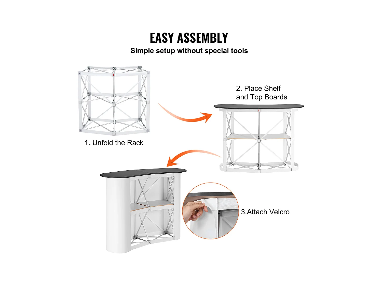 Table de Présentation pour Salon Professionnel SucceBuy 130CM x 46.5CM x 95CM, Support de Comptoir d'Exposition Pliable avec Support de Rangement