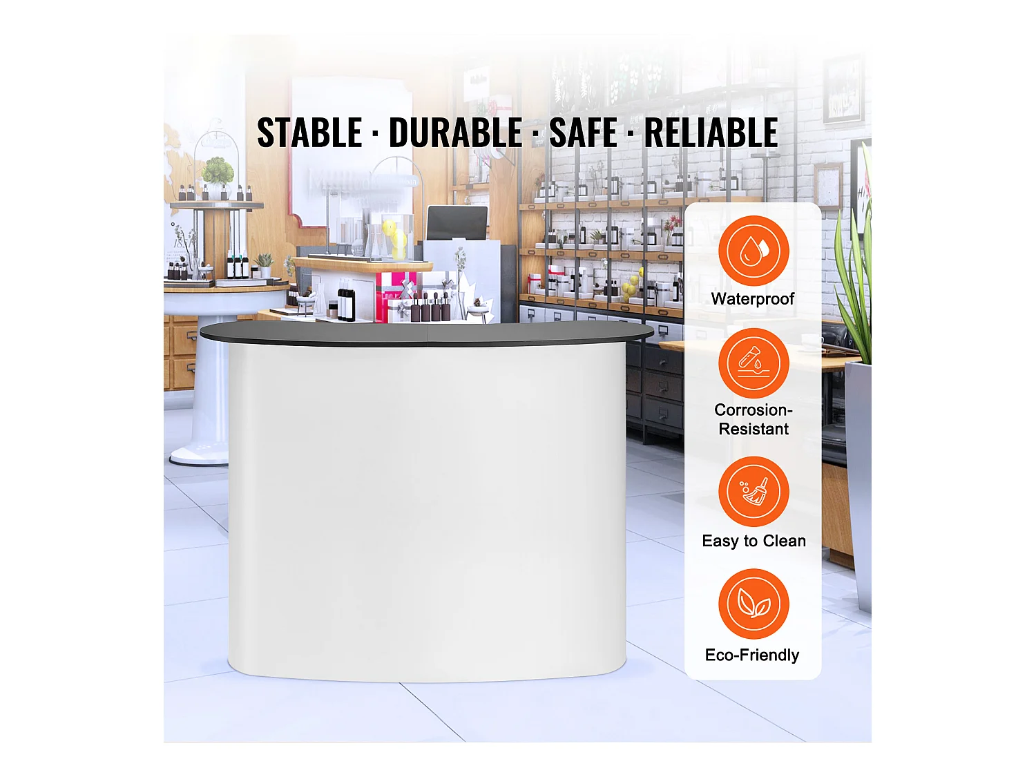 Tavolo da Presentazione per Salone Professionale SucceBuy 130CM x 46.5CM x 95CM, Supporto Bancone Espositivo Pieghevole con Supporto di Archiviazione