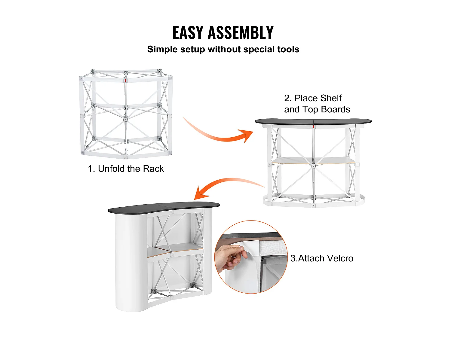 Table de Présentation pour Salon Professionnel SucceBuy 130CM x 46.5CM x 95CM, Support de Comptoir d'Exposition Pliable avec Support de Rangement