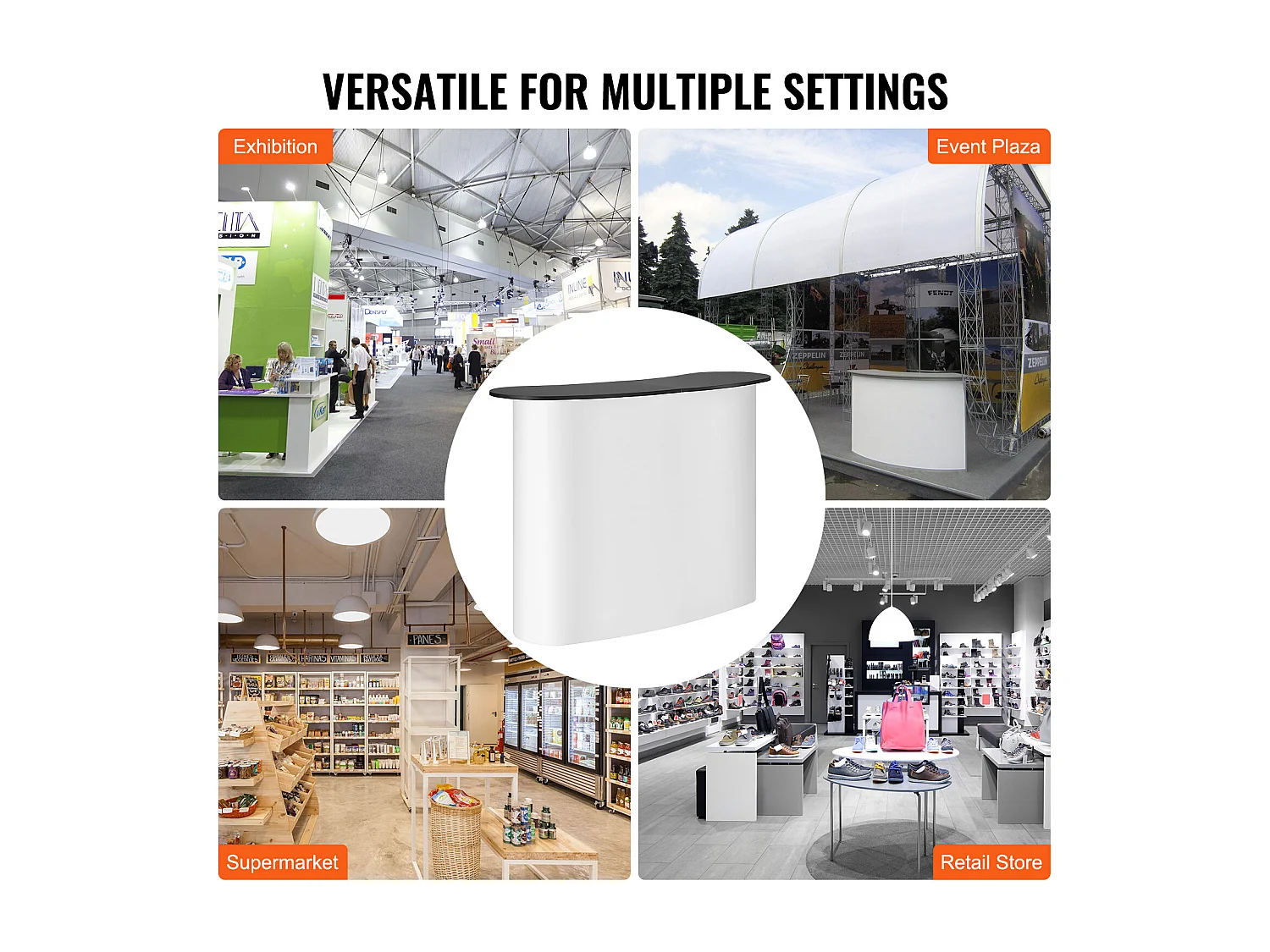 Table de Présentation pour Salon Professionnel SucceBuy 130CM x 46.5CM x 95CM, Support de Comptoir d'Exposition Pliable avec Support de Rangement