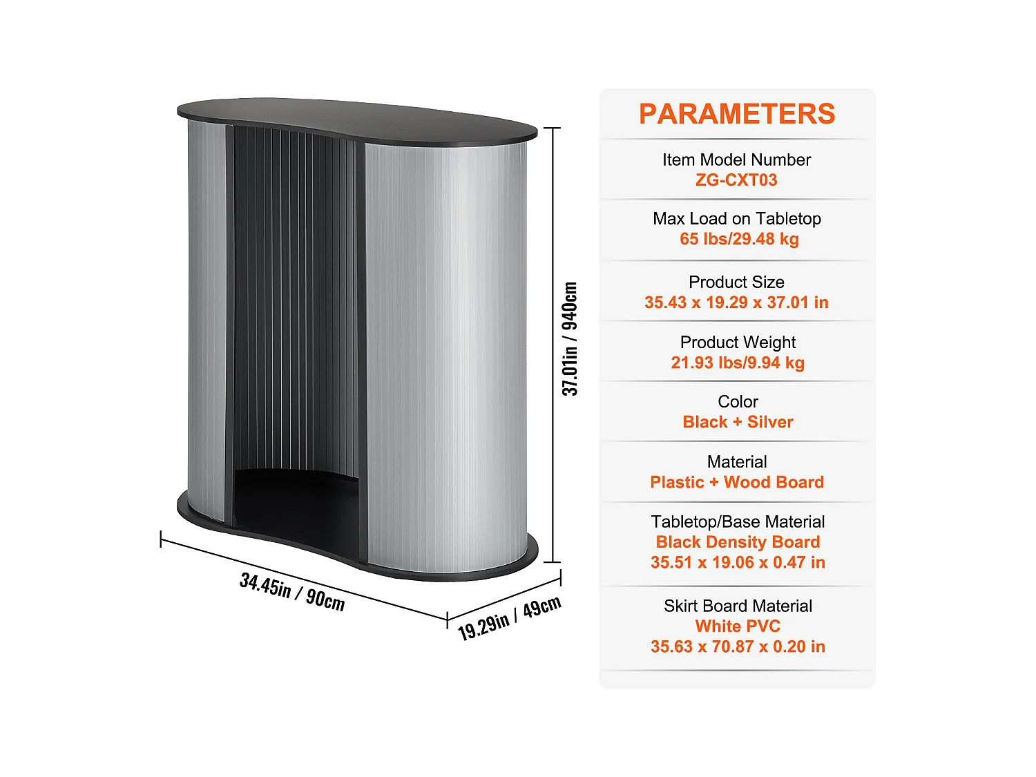 Presentatietafel SucceBuy voor Professionele Beurs, Opvouwbare Balieondersteuning 90CM x 49CM x 94CM