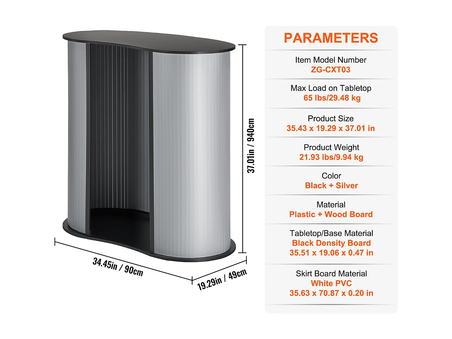 Table de Présentation SucceBuy pour Salon Professionnel, Support de Comptoir Pliable 90CM x 49CM x 94CM