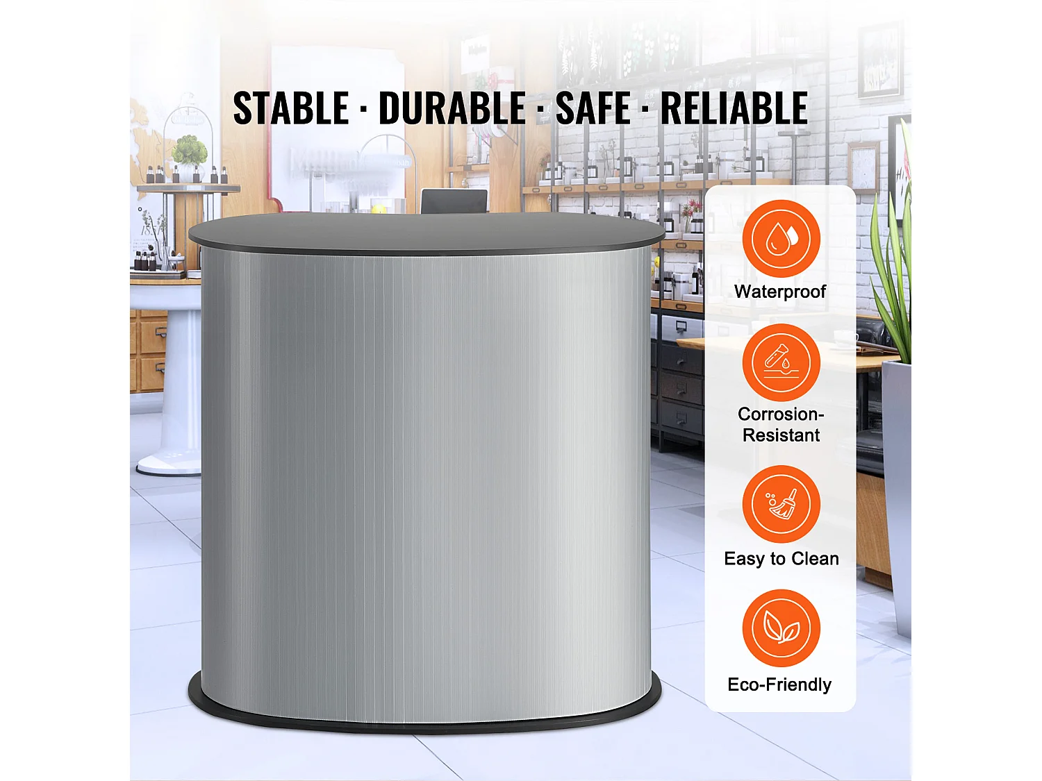 Table de Présentation SucceBuy pour Salon Professionnel, Support de Comptoir Pliable 90CM x 49CM x 94CM