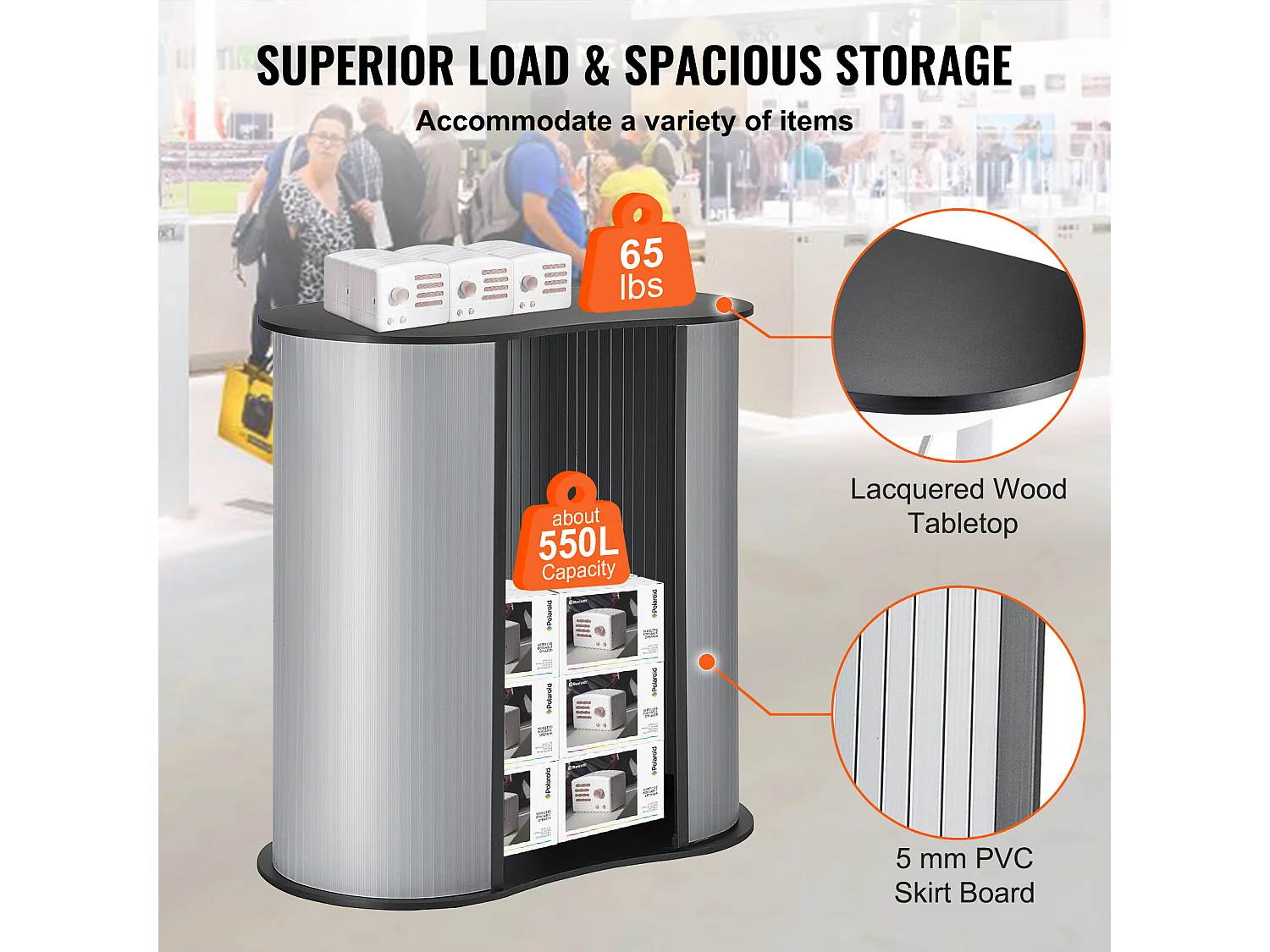 Table de Présentation SucceBuy pour Salon Professionnel, Support de Comptoir Pliable 90CM x 49CM x 94CM