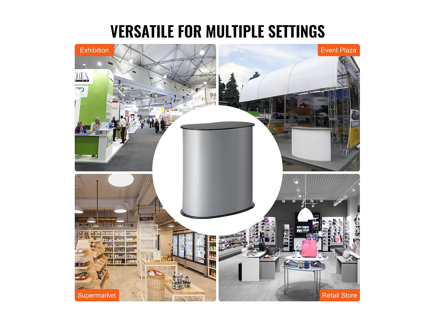 Table de Présentation SucceBuy pour Salon Professionnel, Support de Comptoir Pliable 90CM x 49CM x 94CM