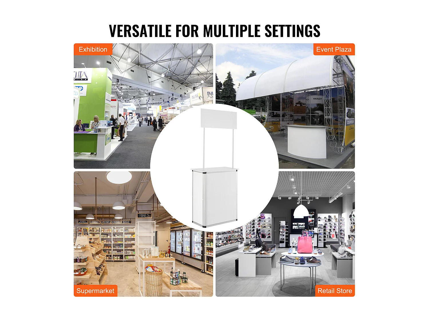 Table de Présentation SucceBuy, pour Salon Professionnel 78.5CM x 38CM x 181.5CM, Comptoir d'Exposition Pliable avec Mur, Table de Bar de Promotion au Détail