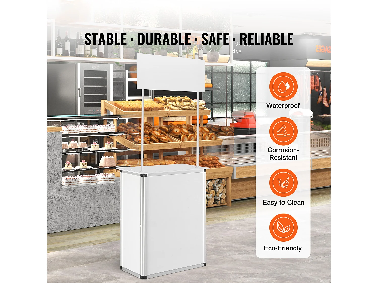 Table de Présentation SucceBuy, pour Salon Professionnel 78.5CM x 38CM x 181.5CM, Comptoir d'Exposition Pliable avec Mur, Table de Bar de Promotion au Détail