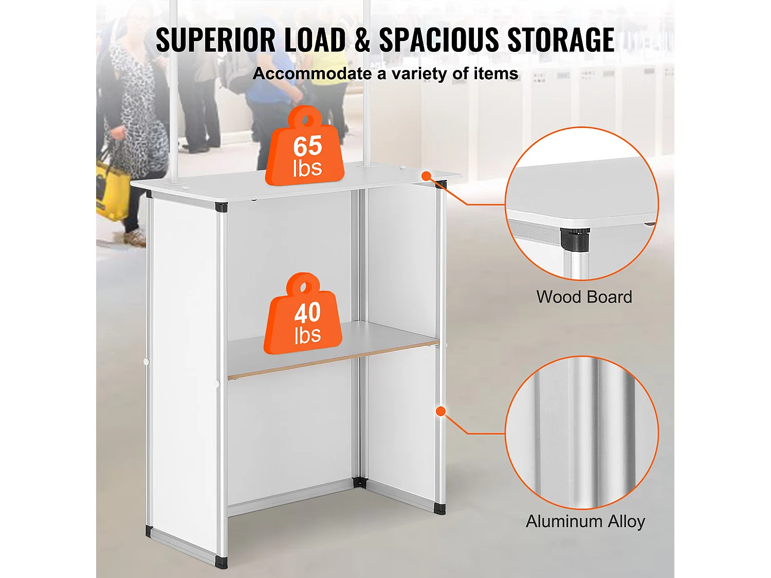 Table de Présentation SucceBuy, pour Salon Professionnel 78.5CM x 38CM x 181.5CM, Comptoir d'Exposition Pliable avec Mur, Table de Bar de Promotion au Détail