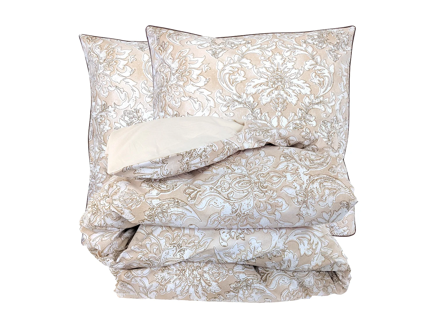 Parure de lit 260x240 cm 65x65 cm percale de coton PALAZZO beige 3 pièces