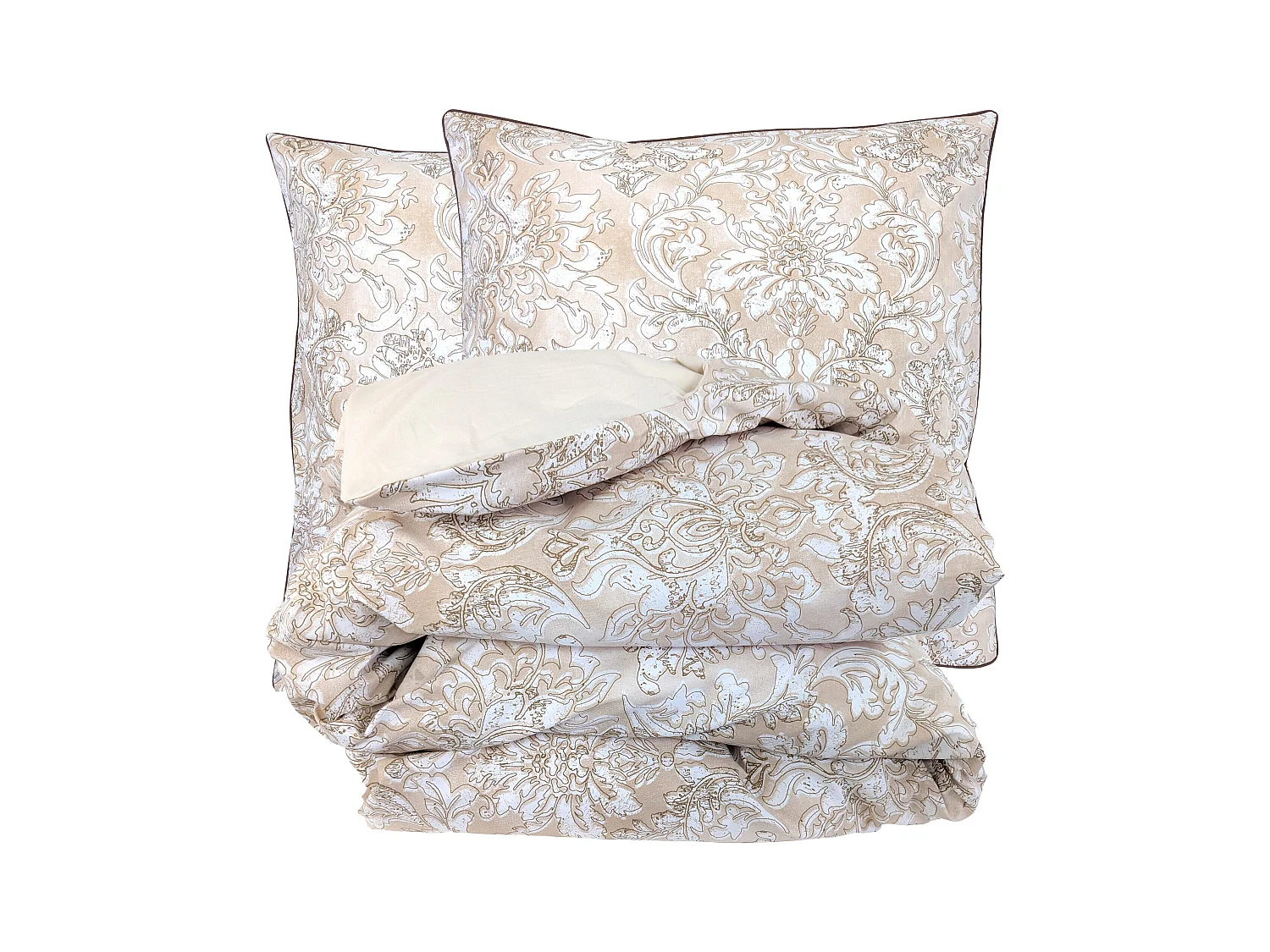 Parure de lit 300x240 cm 65x65 cm percale de coton PALAZZO beige 3 pièces