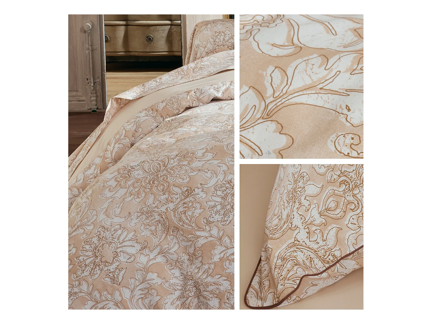 Parure de lit 300x240 cm 65x65 cm percale de coton PALAZZO beige 3 pièces