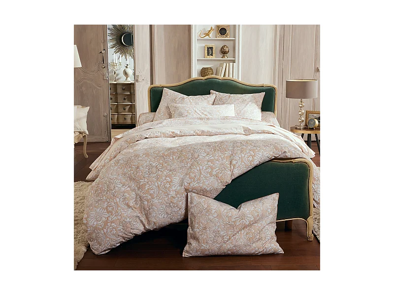 Parure de lit 140x200 cm 65x65 cm percale de coton PALAZZO beige 2 pièces