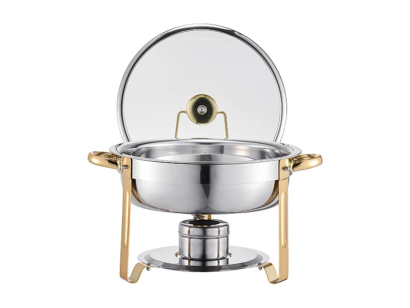 Chauffe-Plats SucceBuy Chauffe-Plat Buffet Rond 4 Pièces 4.7 L Buffet Chauffant Rond, Réchaud en Acier Inoxydable, avec 4 Bacs de Grande Capacité