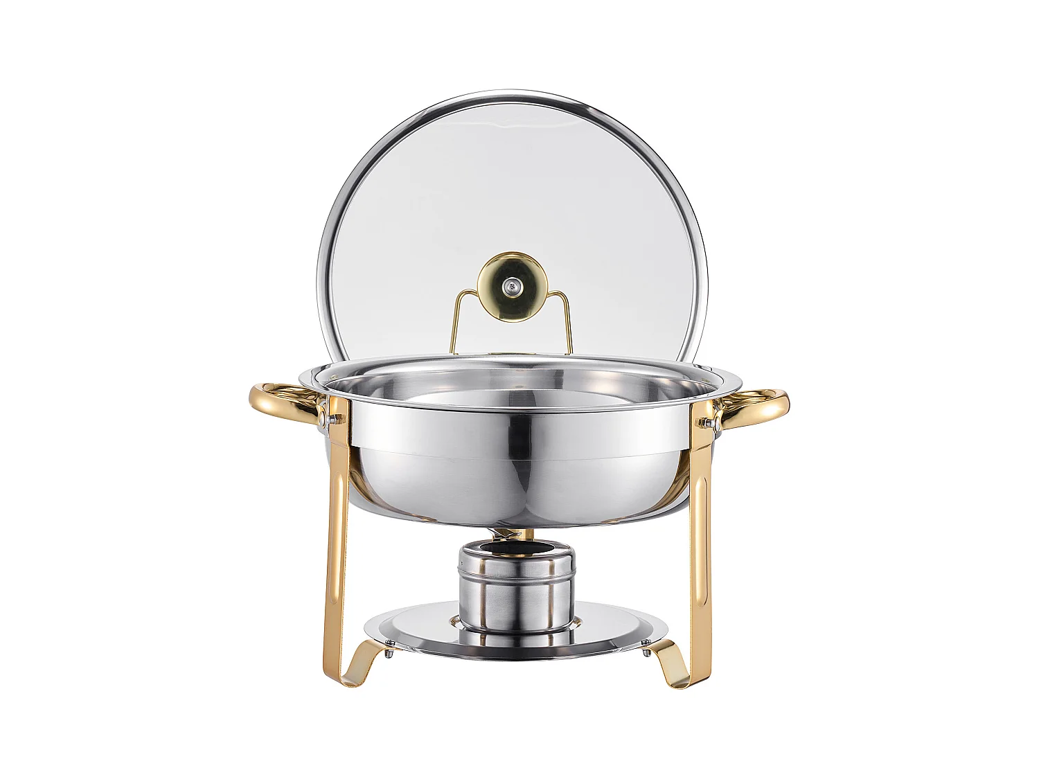 Chauffe-Plats SucceBuy Chauffe-Plat Buffet Rond 4 Pièces 4.7 L Buffet Chauffant Rond, Réchaud en Acier Inoxydable, avec 4 Bacs de Grande Capacité