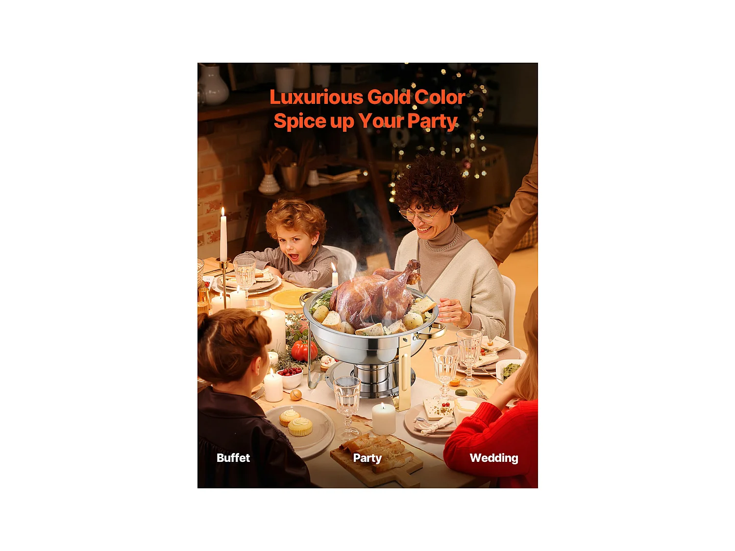 Chauffe-Plats SucceBuy Chauffe-Plat Buffet Rond 4 Pièces 4.7 L Buffet Chauffant Rond, Réchaud en Acier Inoxydable, avec 4 Bacs de Grande Capacité