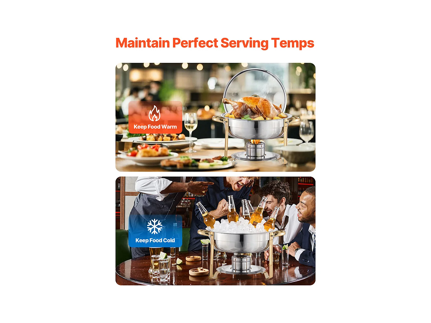 Chauffe-Plats SucceBuy Chauffe-Plat Buffet Rond 4 Pièces 4.7 L Buffet Chauffant Rond, Réchaud en Acier Inoxydable, avec 4 Bacs de Grande Capacité