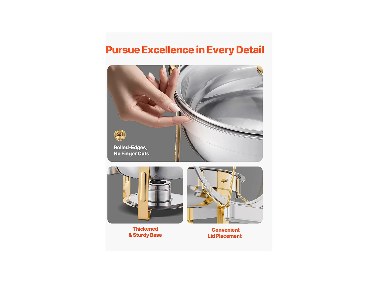 Chauffe-Plats SucceBuy Chauffe-Plat Buffet Rond 4 Pièces 4.7 L Buffet Chauffant Rond, Réchaud en Acier Inoxydable, avec 4 Bacs de Grande Capacité