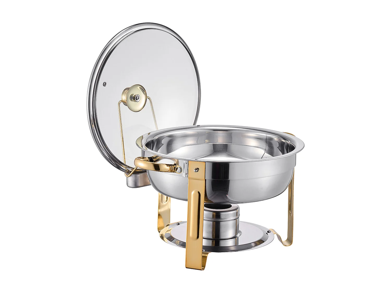 Chauffe-Plats SucceBuy Chauffe-Plat Buffet Rond 4 Pièces 4.7 L Buffet Chauffant Rond, Réchaud en Acier Inoxydable, avec 4 Bacs de Grande Capacité