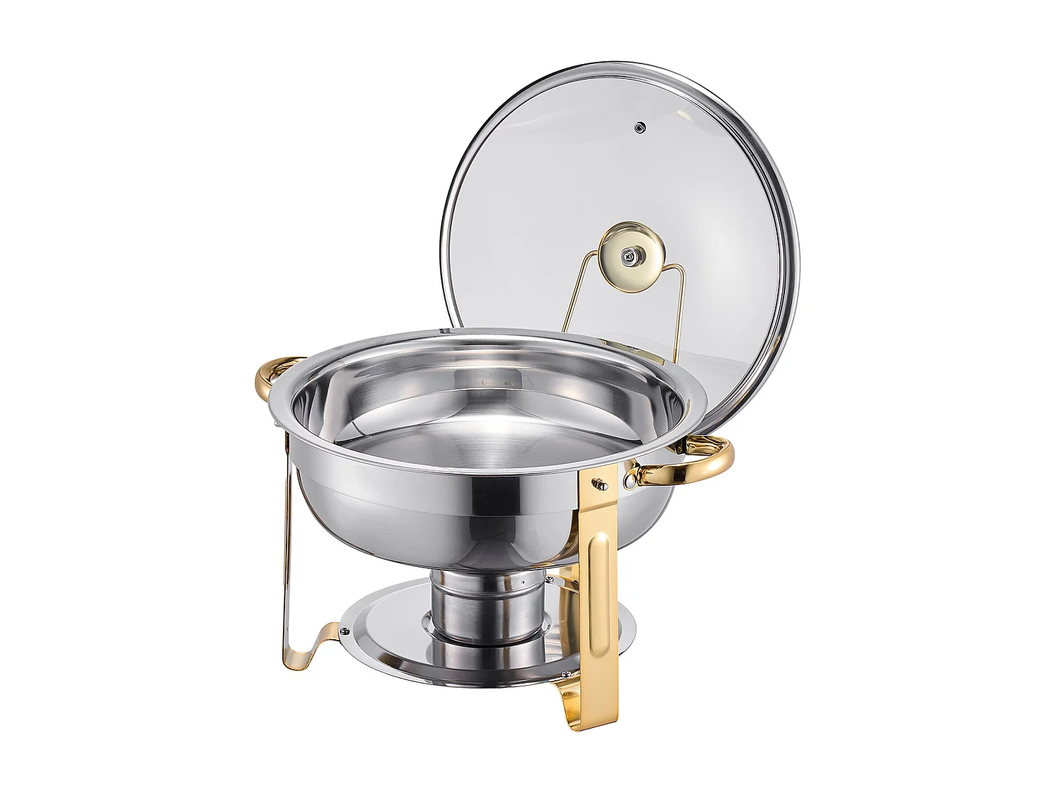 Chauffe-Plats SucceBuy Chauffe-Plat Buffet Rond 4 Pièces 4.7 L Buffet Chauffant Rond, Réchaud en Acier Inoxydable, avec 4 Bacs de Grande Capacité