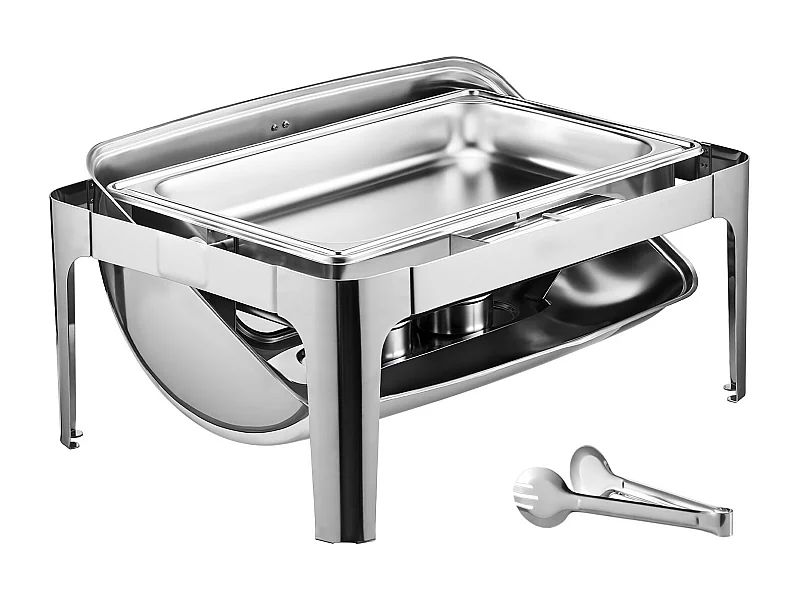 Calentadores de Comida SucceBuy Juego de Calientaplatos Rectangular de Acero Inoxidable de 8.5 L con Tapa Enrollable y 2 Bandejas Medianas