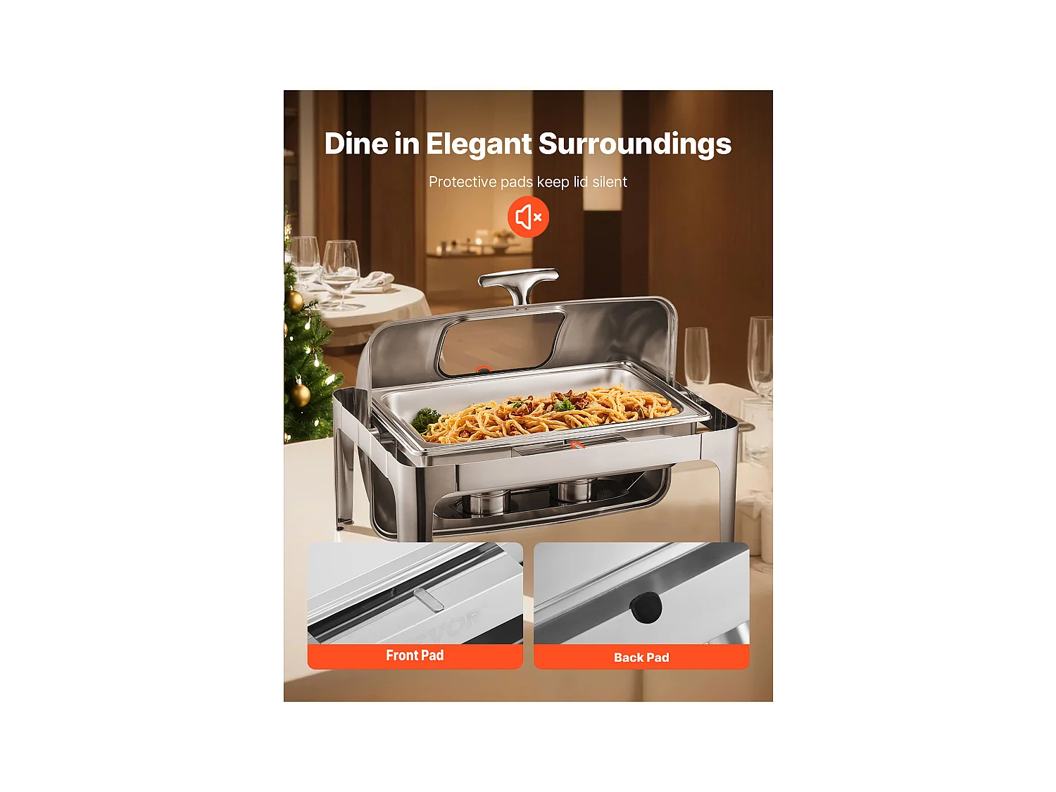 Chauffe-Plats SucceBuy Ensemble de Réchauds Rectangulaires 8.5 L avec Couvercle Enroulable, en Acier Inoxydable, avec 2 Demi-Casseroles