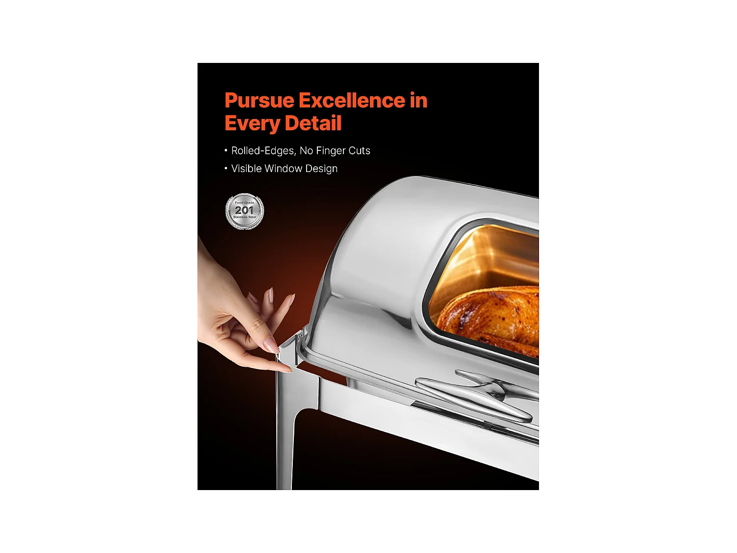 Chauffe-Plats SucceBuy Ensemble de Réchauds Rectangulaires 8.5 L avec Couvercle Enroulable, en Acier Inoxydable, avec 2 Demi-Casseroles