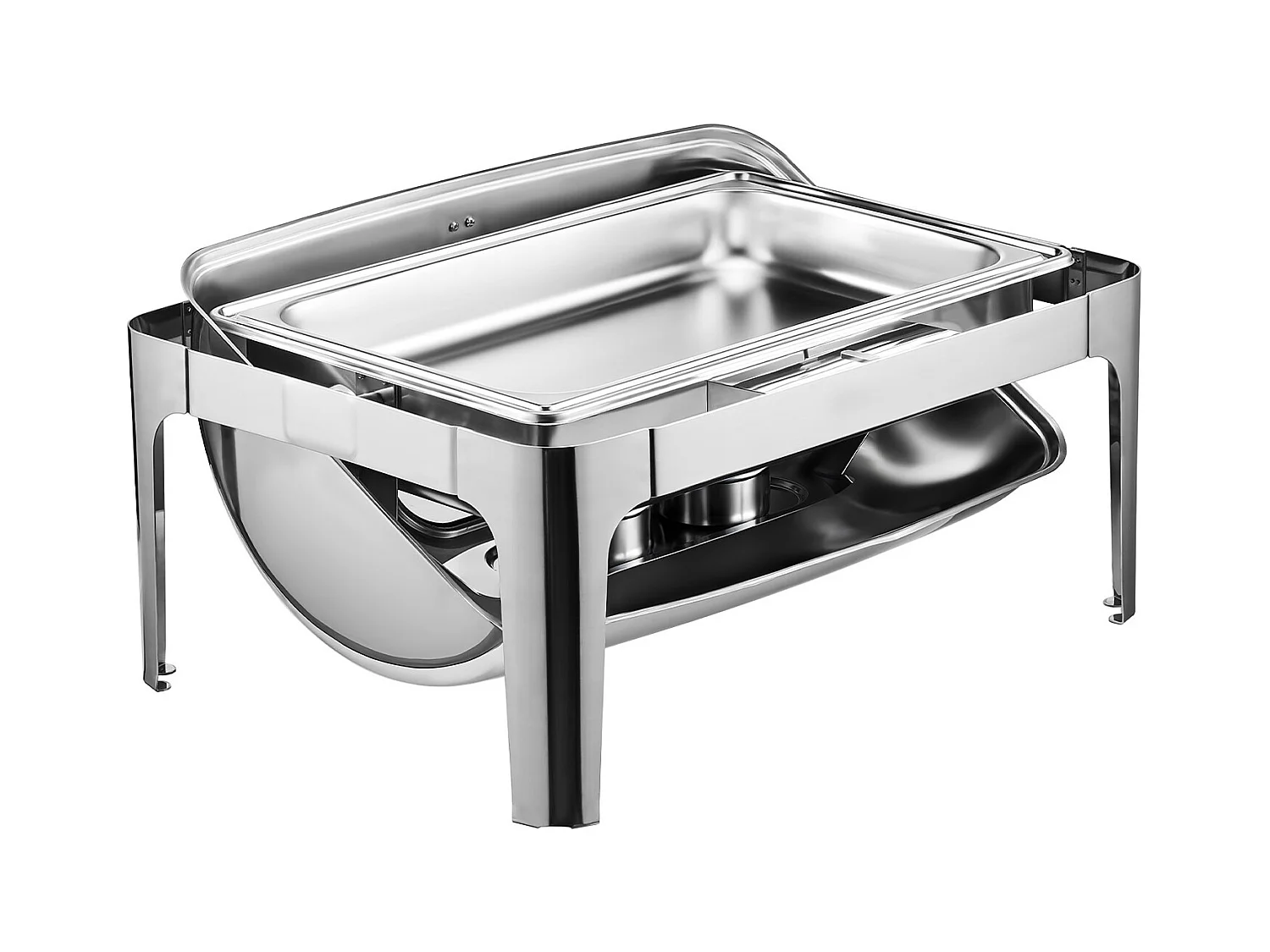 Chauffe-Plats SucceBuy Ensemble de Réchauds Rectangulaires 8.5 L avec Couvercle Enroulable, en Acier Inoxydable, avec 2 Demi-Casseroles