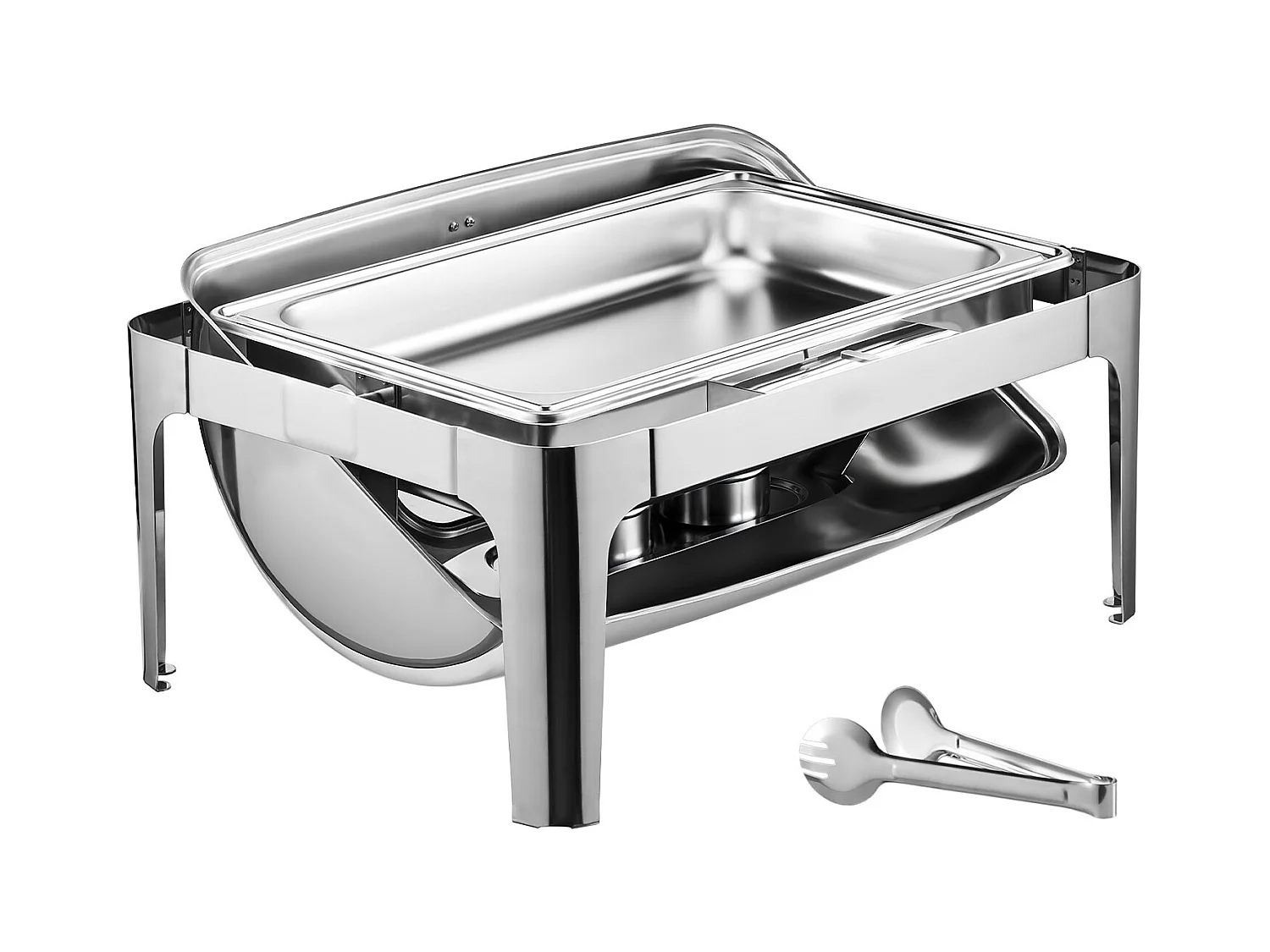 Speisenwärmer SucceBuy Rechteckiges Chafing-Dish-Set aus Edelstahl (8.5 L) mit Rolldeckel und Zwei Halbgroßen Pfannen