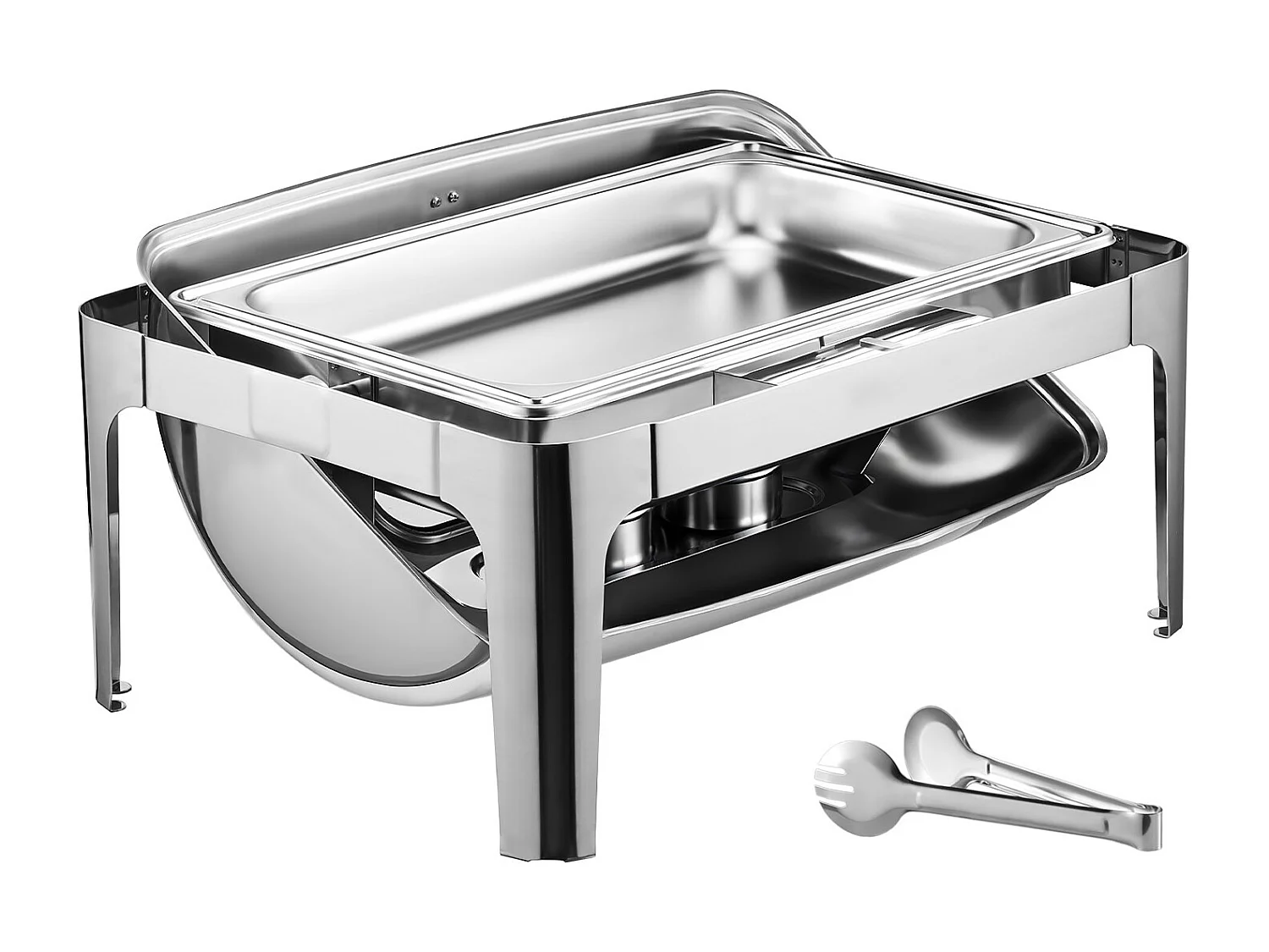 Voedselverwarmers SucceBuy Set van 8.5 L Roestvrijstalen Rechthoekige Chafing Dish met Oproldeksel en 2 Pannen van Halve Grootte