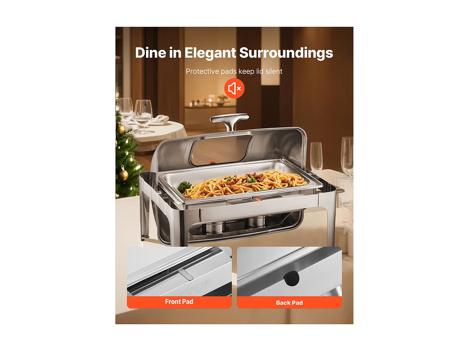 Voedselverwarmers SucceBuy Set van 8.5 L Roestvrijstalen Rechthoekige Chafing Dish met Oproldeksel en 2 Pannen van Halve Grootte