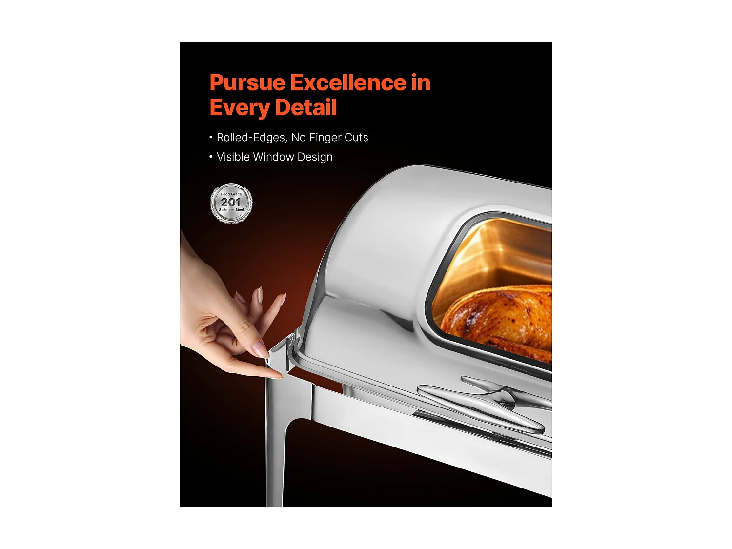 Voedselverwarmers SucceBuy Set van 8.5 L Roestvrijstalen Rechthoekige Chafing Dish met Oproldeksel en 2 Pannen van Halve Grootte