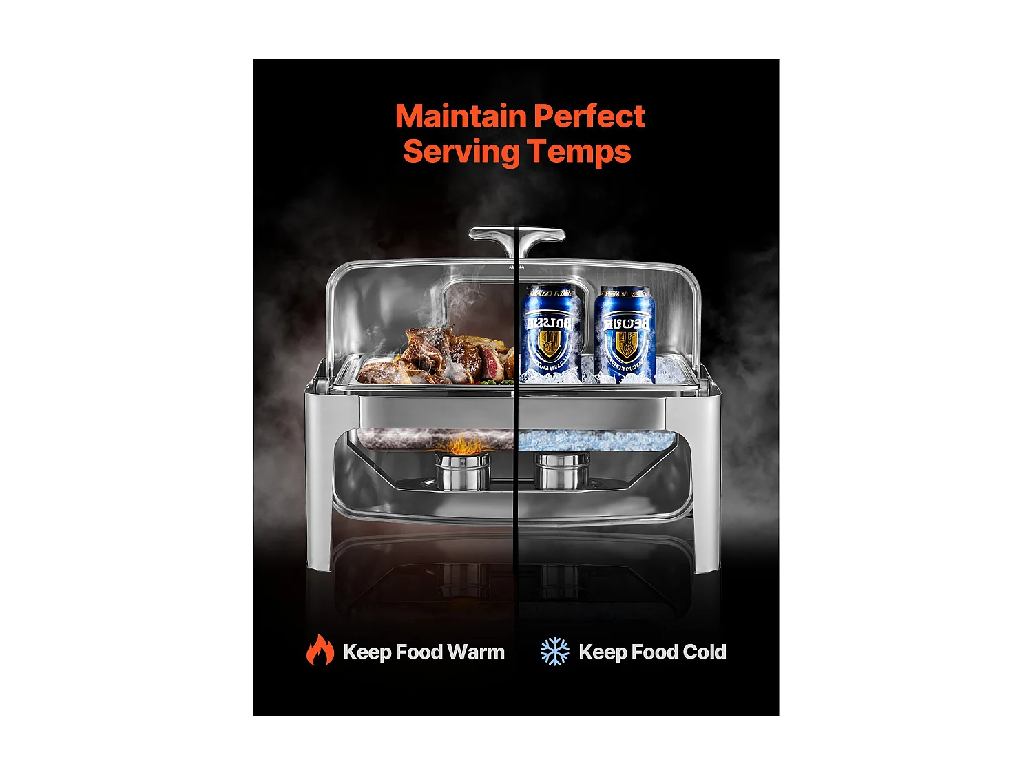 Voedselverwarmers SucceBuy Set van 8.5 L Roestvrijstalen Rechthoekige Chafing Dish met Oproldeksel en 2 Pannen van Halve Grootte