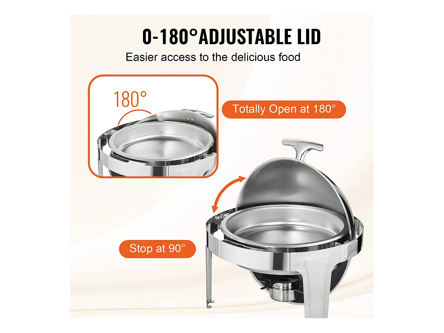 Chauffe-Plats SucceBuy Lot de 2 Plats à Réchaud Ronds avec Couvercle en Acier Inoxydable, Casserole de Taille Standard de 5.5 Litres, Support de Combustible