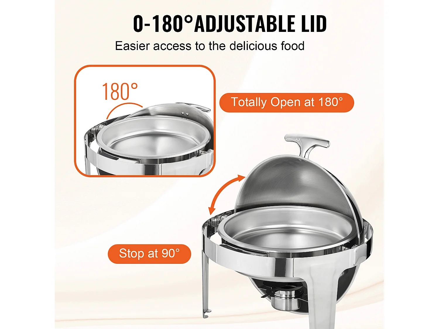 Chauffe-Plats SucceBuy Lot de 2 Plats à Réchaud Ronds avec Couvercle en Acier Inoxydable, Casserole de Taille Standard de 5.5 Litres, Support de Combustible