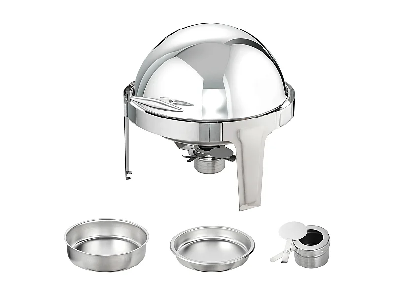 Chauffe-Plats SucceBuy Lot de 2 Plats à Réchaud Ronds avec Couvercle en Acier Inoxydable, Casserole de Taille Standard de 5.5 Litres, Support de Combustible