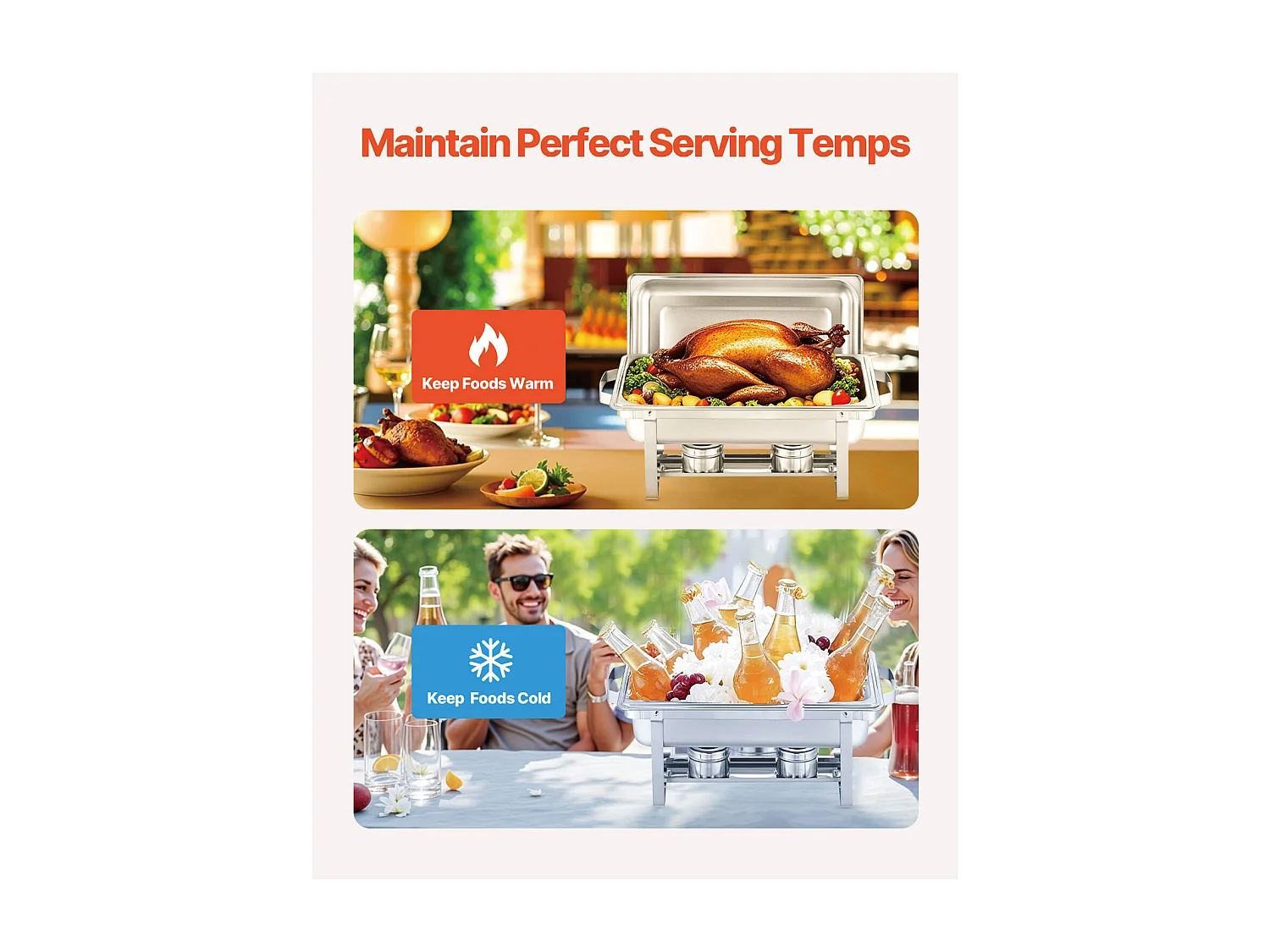 Scaldavivande SucceBuy Set da 2 Pezzi, Chafing Dish Rettangolare da Buffet, 7.5 L, Acciaio Inox