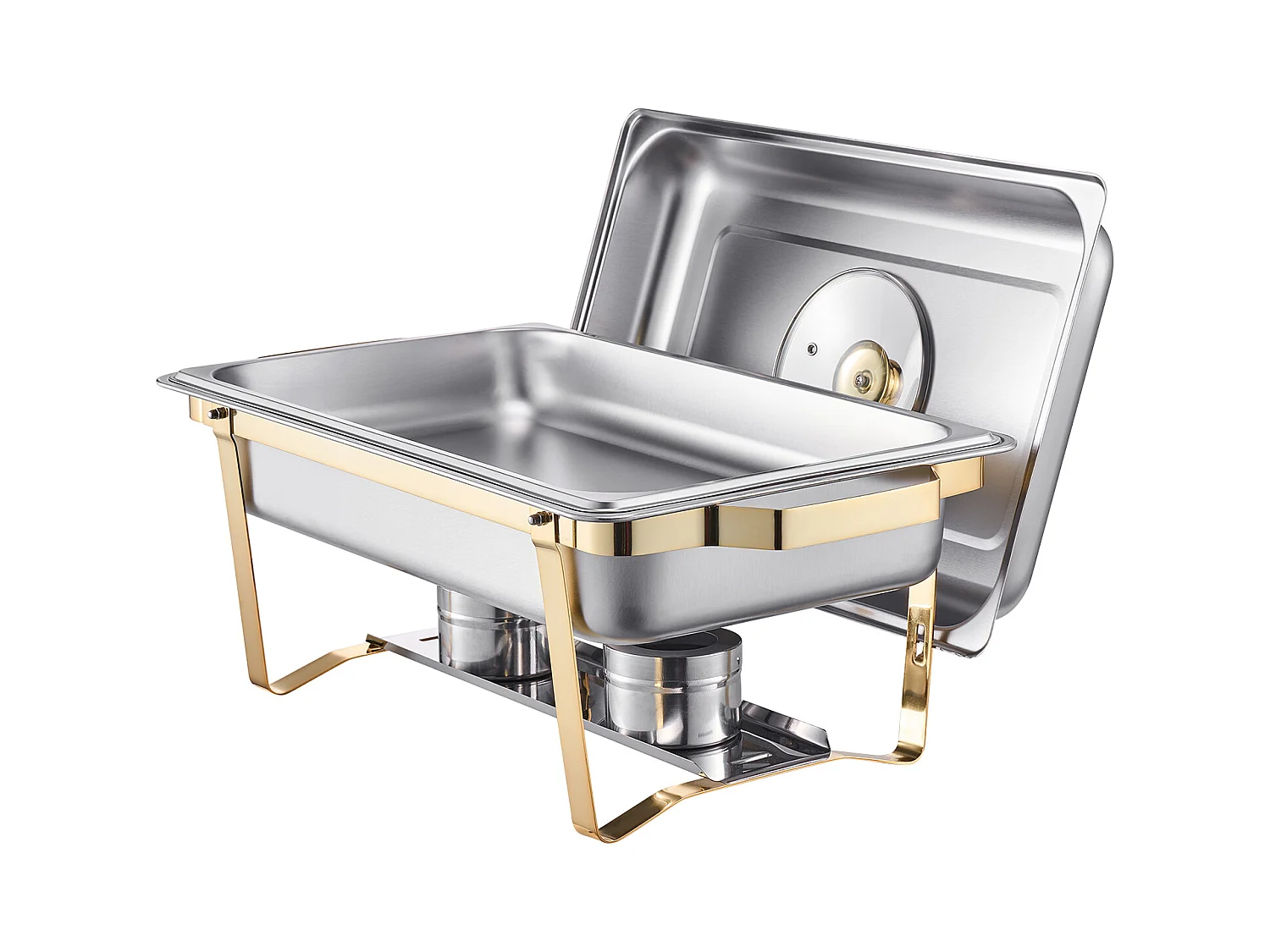 Chauffe-Plats SucceBuy Chauffe-Plat Rectangulaire Lot de 4 Pièces 7,5 L en Acier Inoxydable Doré, Idéal pour Buffet, Hôtel, Traiteur et Restauration