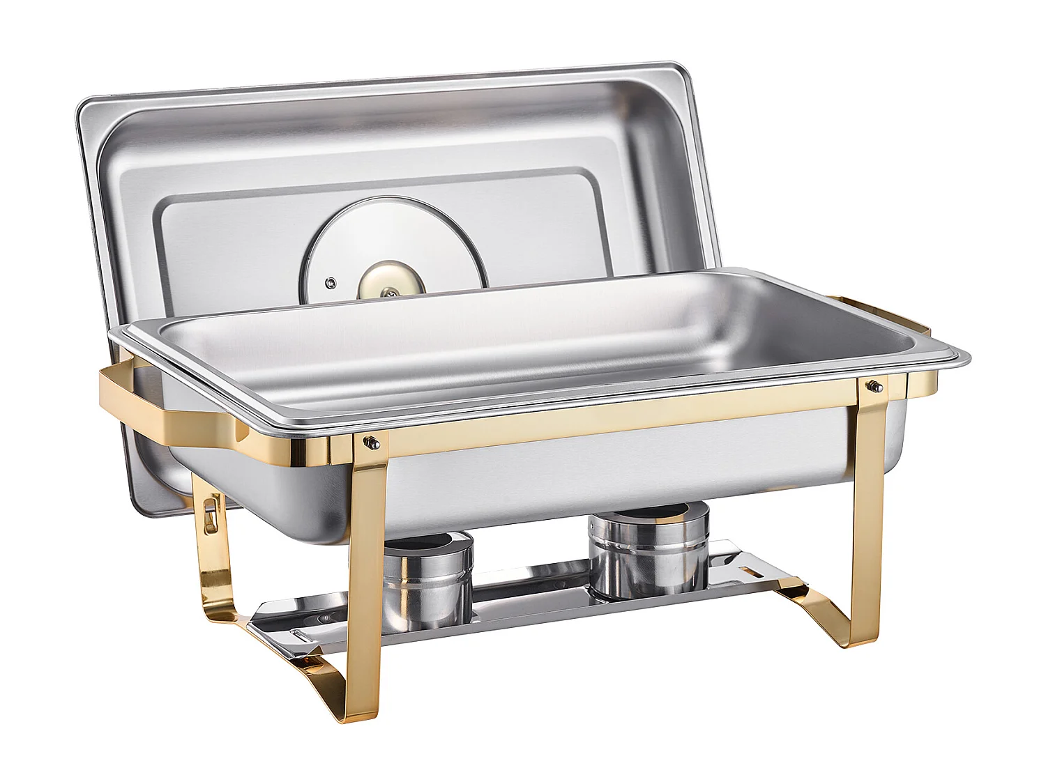 Chauffe-Plats SucceBuy Chauffe-Plat Rectangulaire Lot de 4 Pièces 7,5 L en Acier Inoxydable Doré, Idéal pour Buffet, Hôtel, Traiteur et Restauration