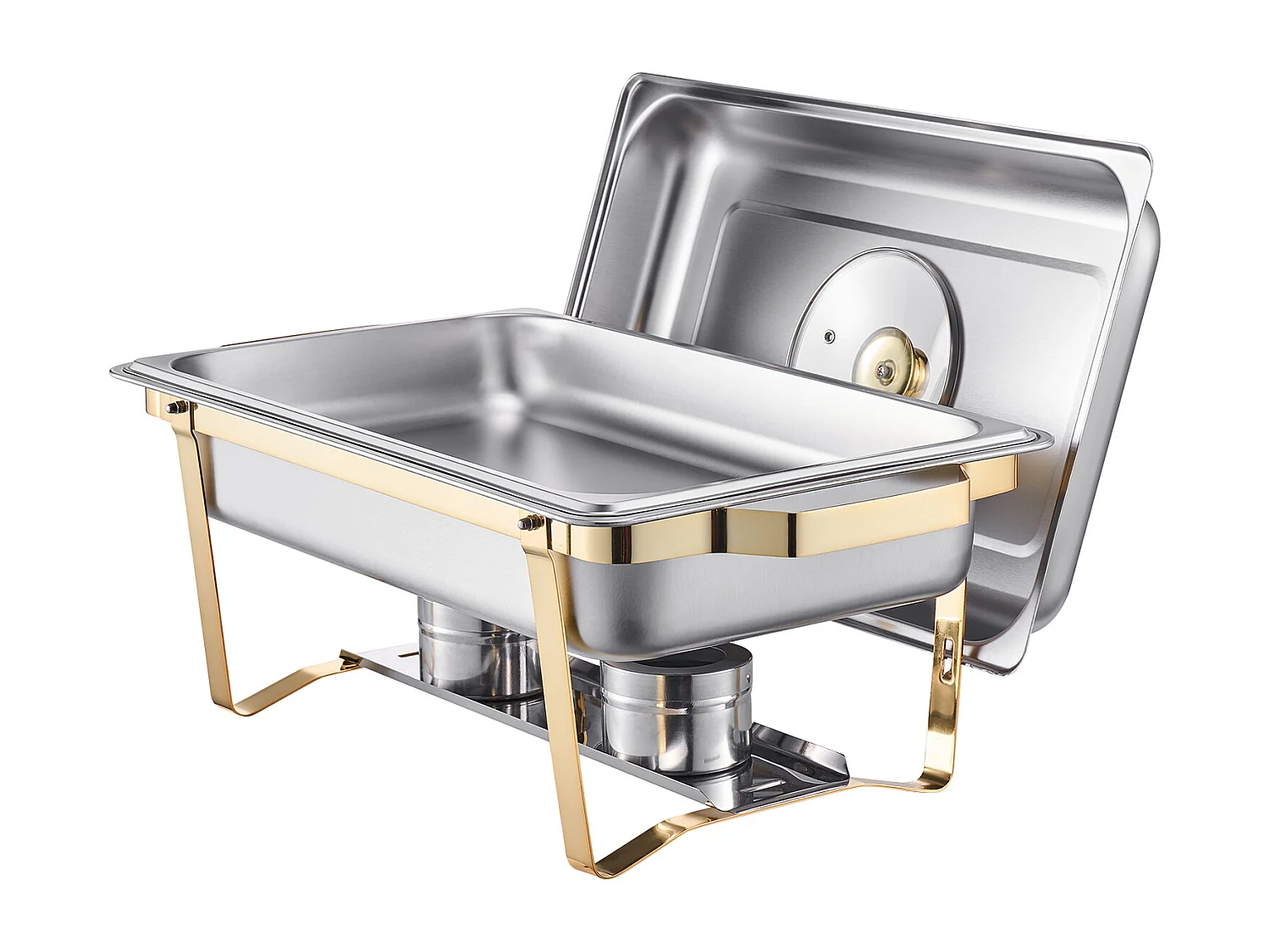 Chauffe-Plats SucceBuy Chauffe-Plat Rectangulaire Lot de 4 Pièces 7,5 L en Acier Inoxydable Doré, Idéal pour Buffet, Hôtel, Traiteur et Restauration