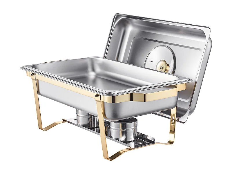 Chauffe-Plats SucceBuy Chauffe-Plat Rectangulaire Lot de 4 Pièces 7,5 L en Acier Inoxydable Doré, Idéal pour Buffet, Hôtel, Traiteur et Restauration