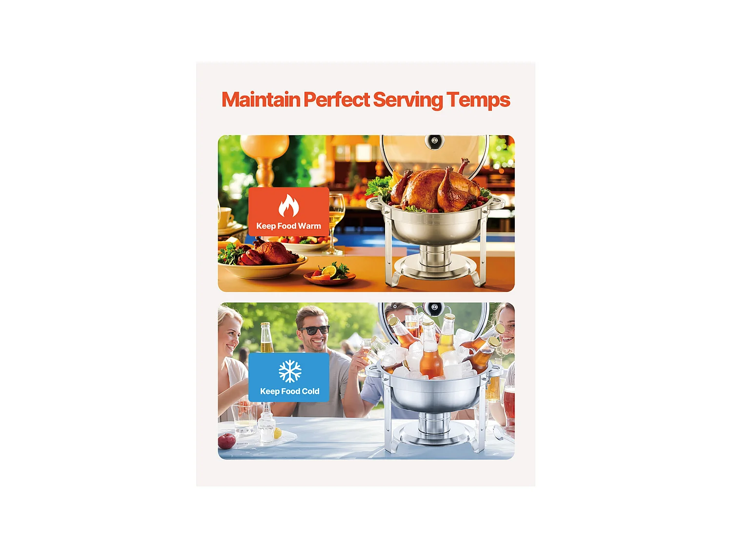 Chauffe-Plats SucceBuy Ensemble Buffet de Réchauds 4.7 L, Lot de 4 Réchauds en Acier Inoxydable avec Poêles Pleine Grandeur, Réchaud Rond