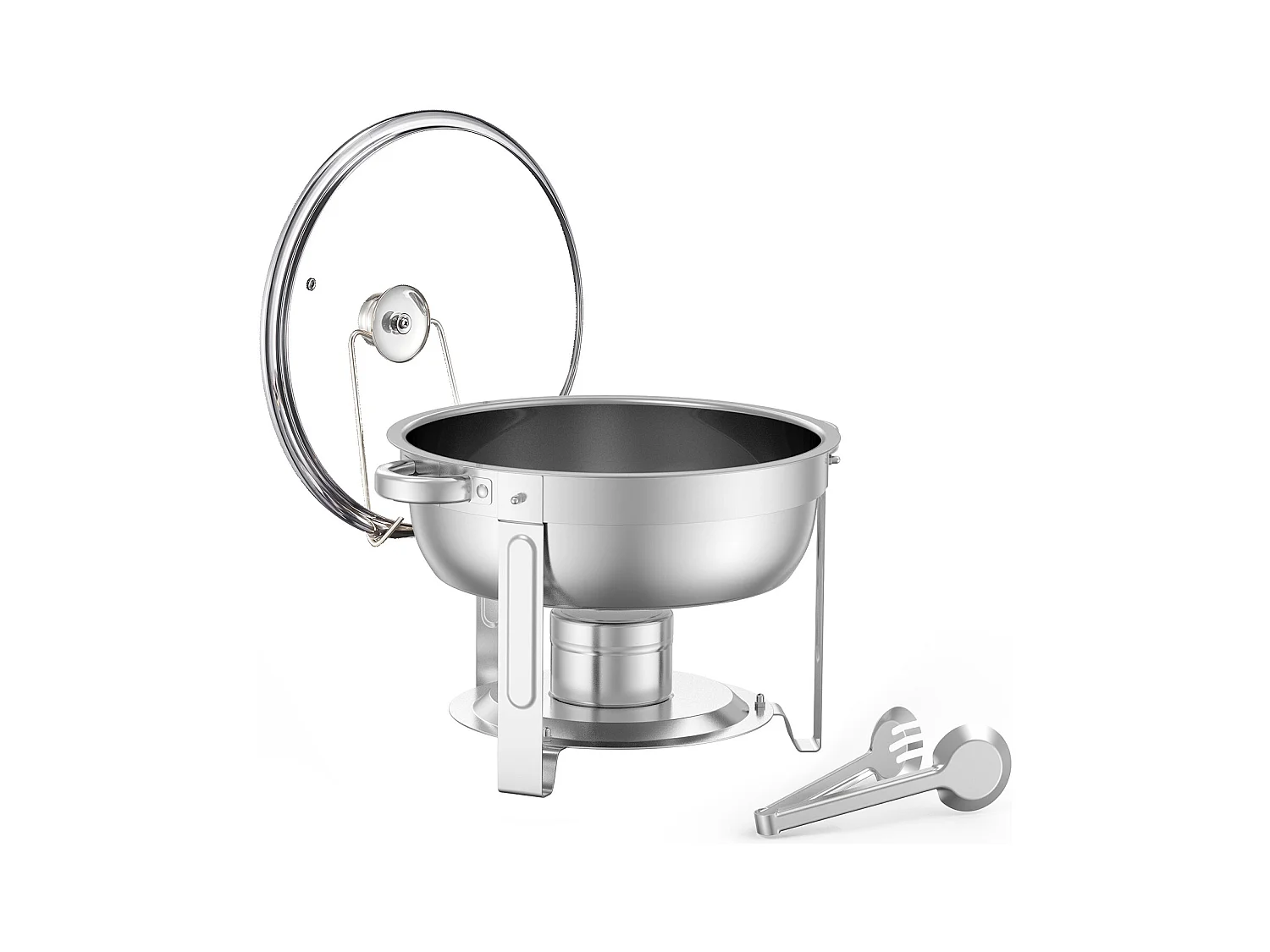 Chauffe-Plats SucceBuy Ensemble Buffet de Réchauds 4.7 L, Lot de 4 Réchauds en Acier Inoxydable avec Poêles Pleine Grandeur, Réchaud Rond