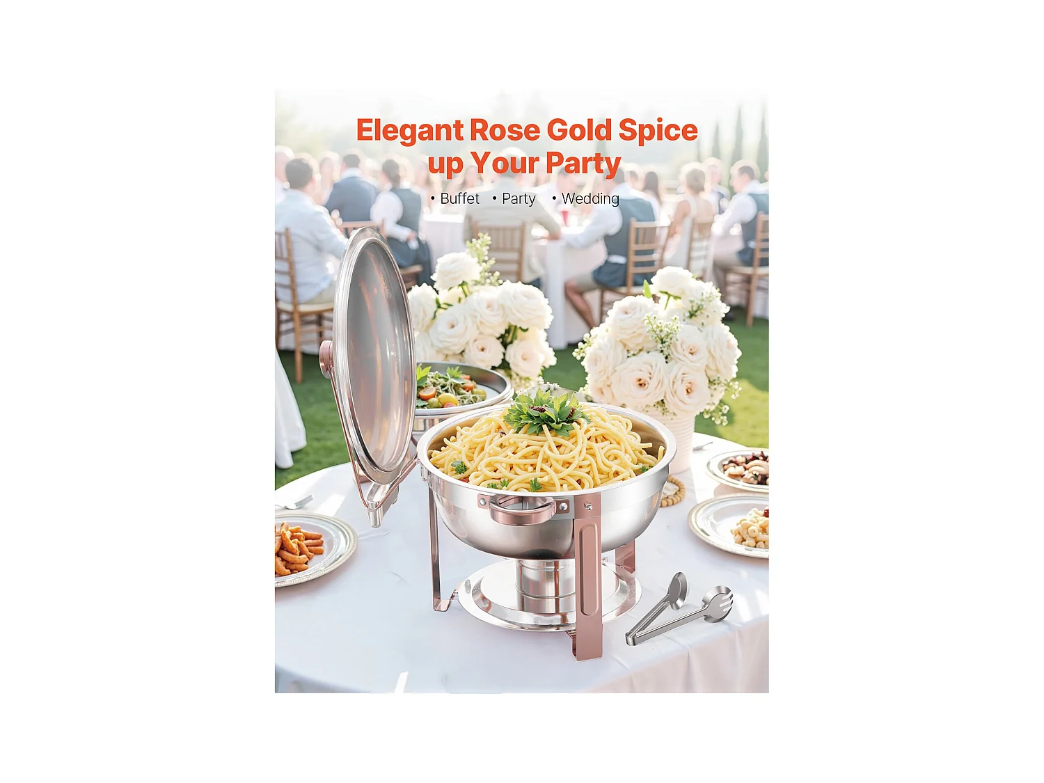 Chauffe-Plats SucceBuy Chauffe-Plat Buffet Rond 4 Pièces 4.7 L avec Couvercle, avec 4 Bacs Grande Capacité, Couvercle et Pince, Idéal pour Buffet