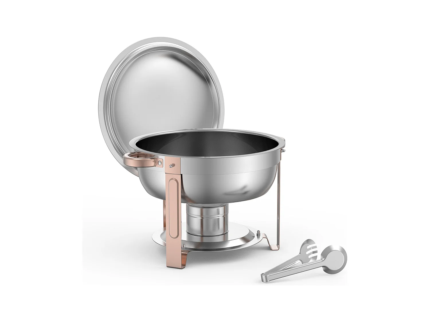 Voedselverwarmers SucceBuy 4-Delige Ronde Buffetwarmer van 4,7 Liter, Chafing Dish van Roestvrij Staal, met 4 Grote Schalen, Deksel en Tang, Roségouden Afwerking