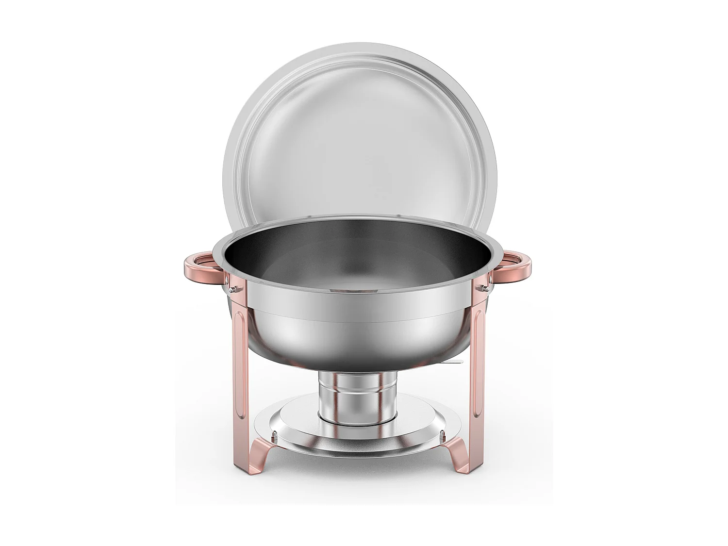 Voedselverwarmers SucceBuy 4-Delige Ronde Buffetwarmer van 4,7 Liter, Chafing Dish van Roestvrij Staal, met 4 Grote Schalen, Deksel en Tang, Roségouden Afwerking