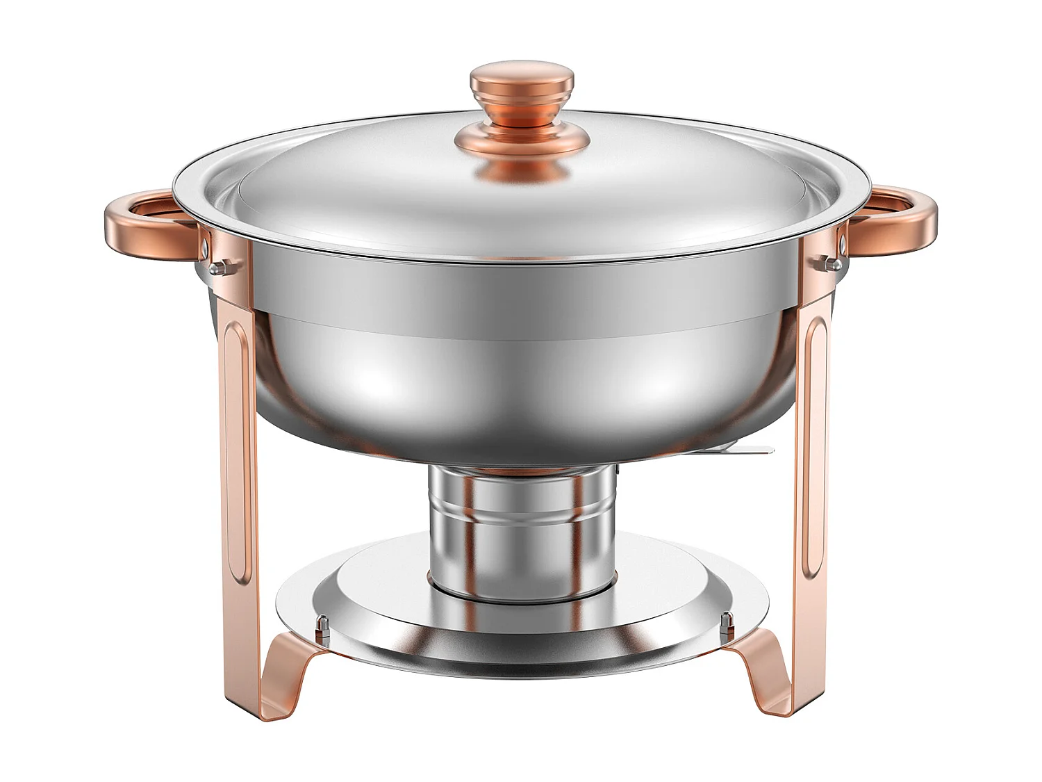 Voedselverwarmers SucceBuy 4-Delige Ronde Buffetwarmer van 4,7 Liter, Chafing Dish van Roestvrij Staal, met 4 Grote Schalen, Deksel en Tang, Roségouden Afwerking